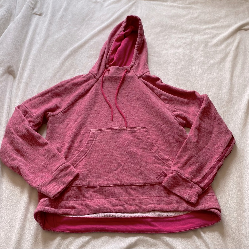 Adidas Semi Cropped Hooded Sweatshirt High Low Oversized Sz Medium School Comfy